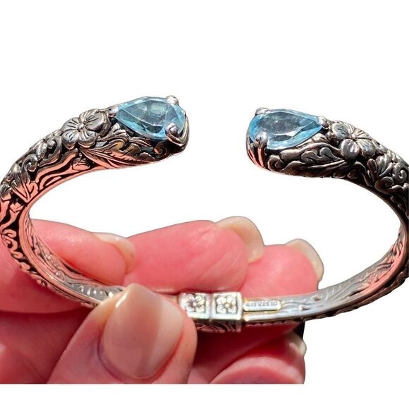 Annika Witt Vintage ATI ID Sterling Silver Blue Topaz Hinged Cuff Bracel… - Picture 3 of 13